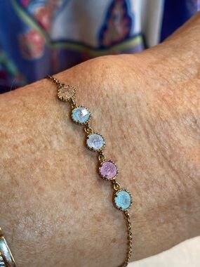 Estate Multicolor Pastel Gemstone Bracelet in Gold-Tone
